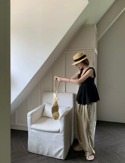 Wed. 單結斜領抓皺上衣 黑