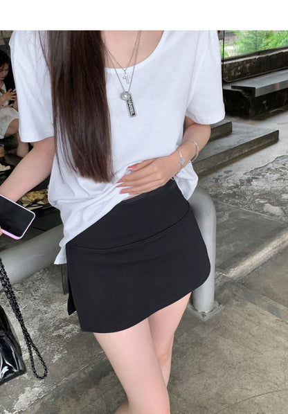 Mon. 美式lulu運動寬腰帶開叉瑜珈褲裙 黑