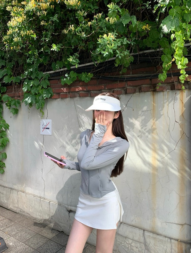 Mon. 美式lulu運動寬腰帶開叉防走光瑜珈褲裙 白
