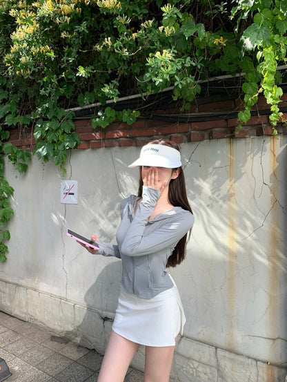 Mon. 美式lulu運動寬腰帶開叉防走光瑜珈褲裙 白
