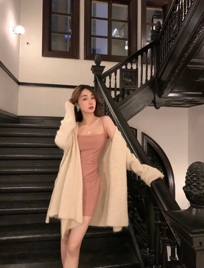 Fri. 氣質平口腰側抓皺短洋裝 粉