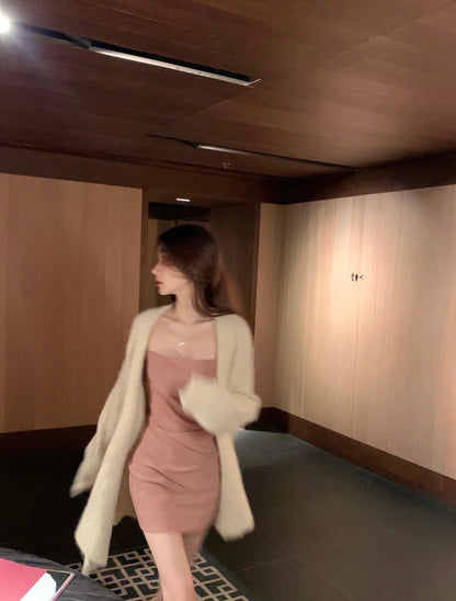 Fri. 氣質平口腰側抓皺短洋裝 粉