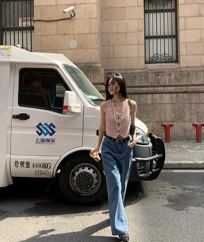 Thu. 鈕扣V領小香背心外套 粉
