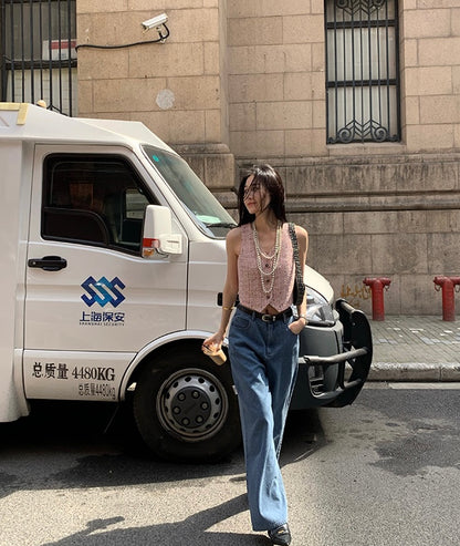 Thu. 鈕扣V領小香背心外套 粉