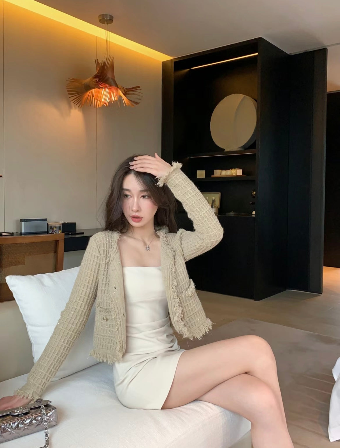 Fri. 氣質腰側抓皺短洋裝 白