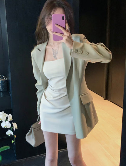 Fri. 氣質腰側抓皺短洋裝 白