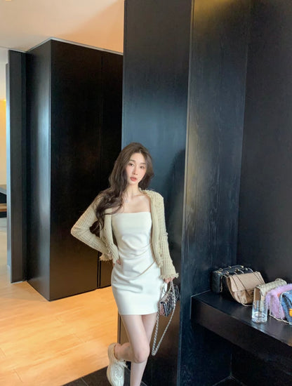 Fri. 氣質腰側抓皺短洋裝 白