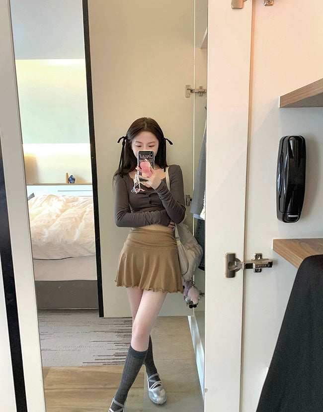 Sun. 半熟甜心 芭蕾蕾絲拼接上衣 粉/灰