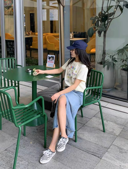 Fri. 淺色單寧牛仔開叉半身裙