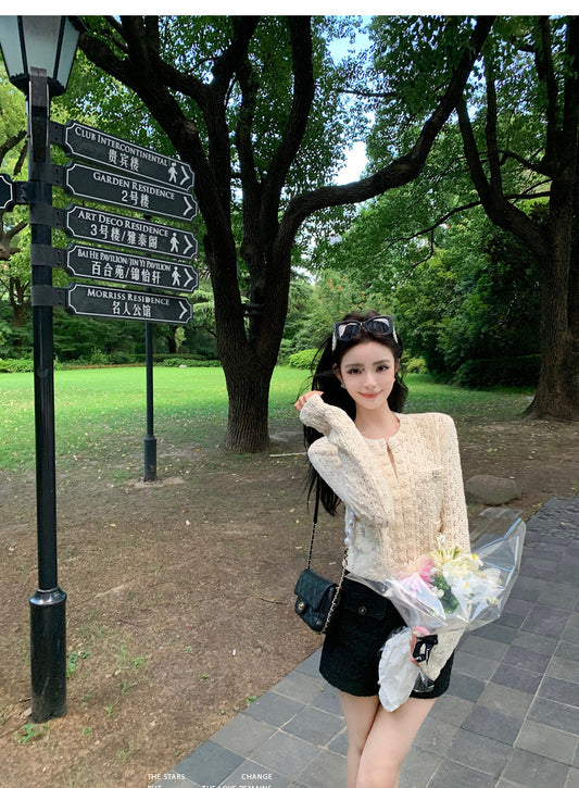 Sun. 山茶花少女 柔軟螺紗 精緻縷空小香外套
