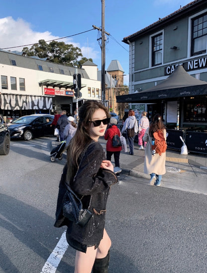 Mon. ‘’Ace jennie vintage‘’潑墨設計感金鍊小香外套
