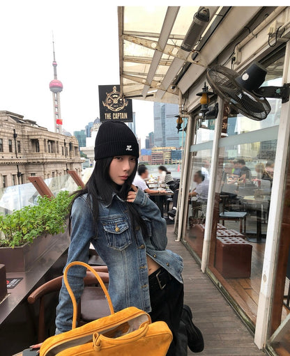 Sun. 復古美式休閒收腰修身牛仔襯衫上衣