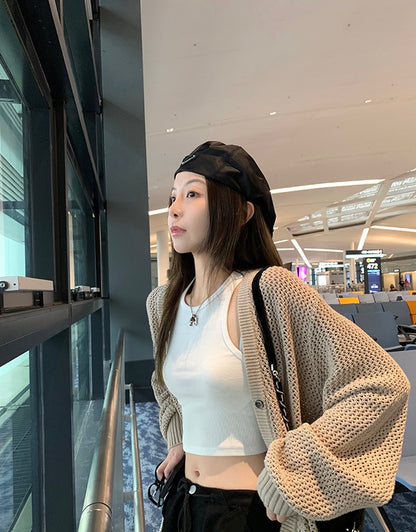 Sun. 杏仁黑巧 寬鬆慵懶縷空外套