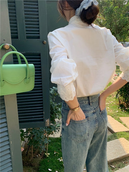 Mon. 韓國氣質花邊白襯衫