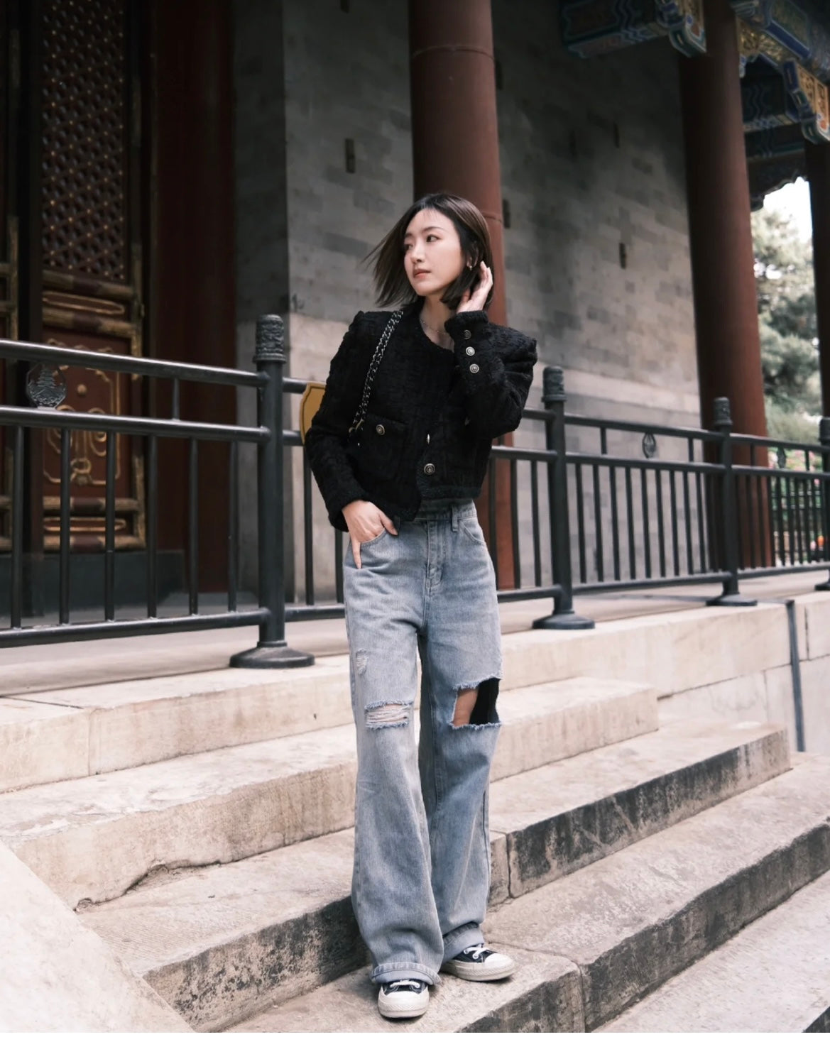 Sun. 經典黑Lady紋理編織感小香外套