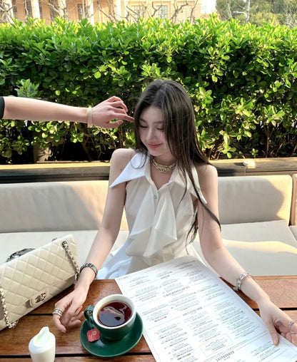 Sun. 小姊姊的愛 氣質法式高級荷葉邊修身襯衫