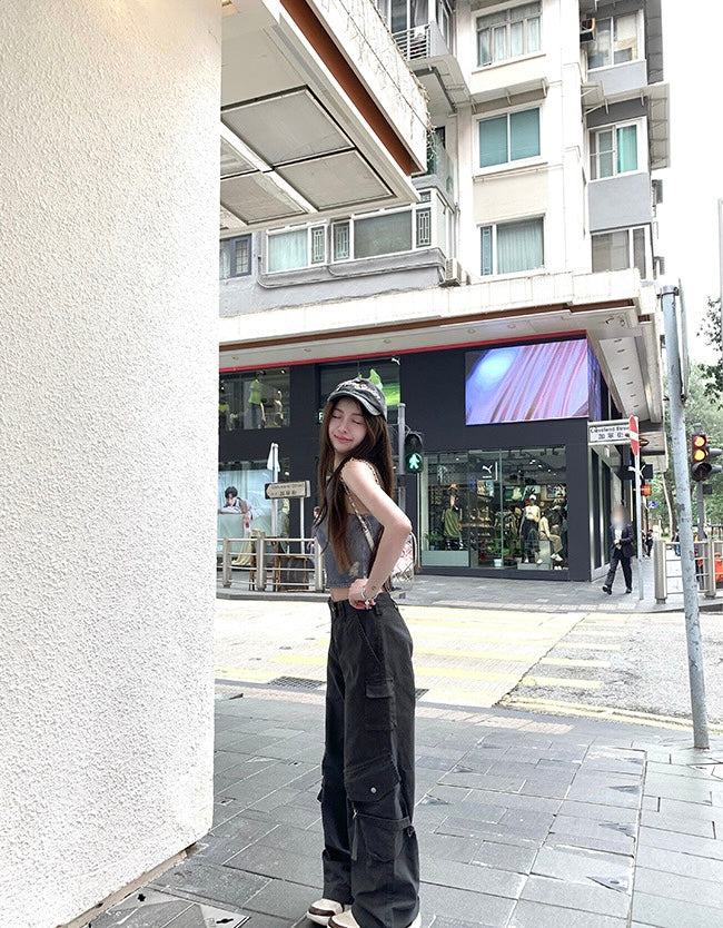 Wed. 千禧美學 時髦仿牛仔印花水洗藍棉質背心