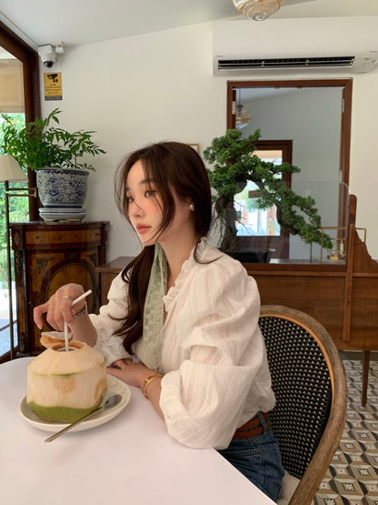 Wed. 鄉村田野 甜妹木耳邊氣質襯衫 白