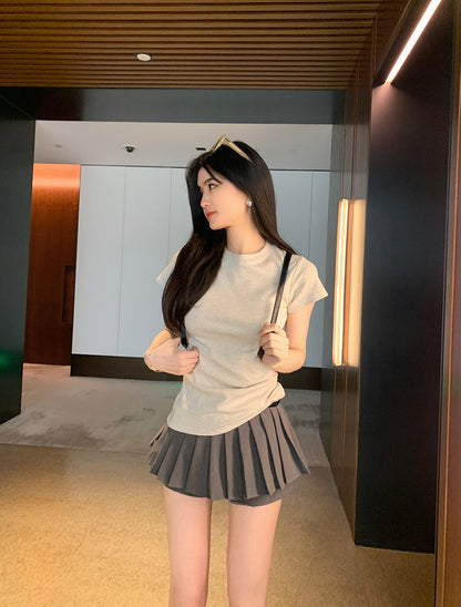 Tue. 自留款正肩顯瘦T 麻灰