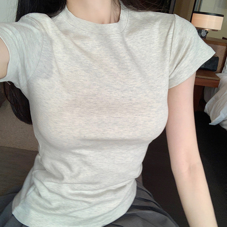 Tue. 自留款正肩顯瘦T 麻灰