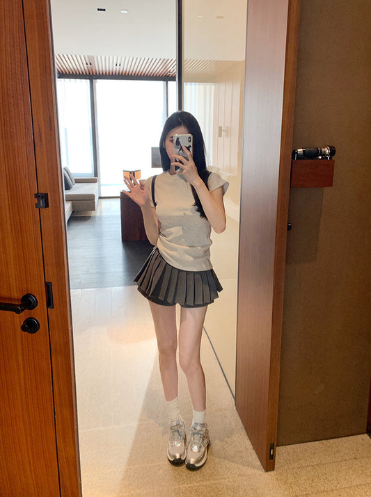 Tue. 自留款正肩顯瘦T 麻灰