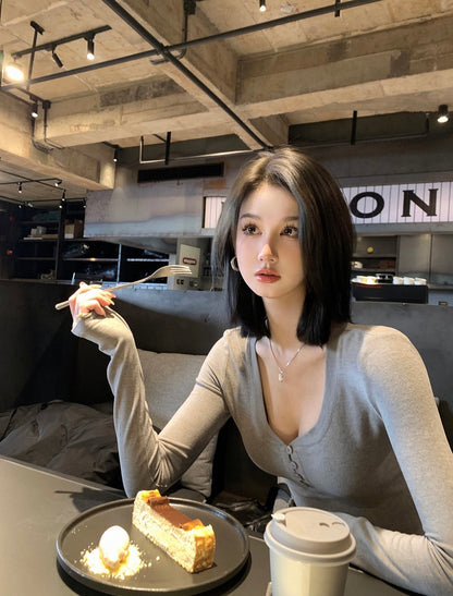 Wed. 美式純欲面膜長T恤 灰
