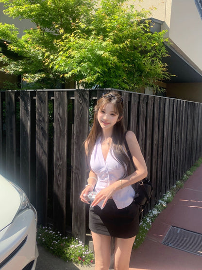 Set. 韓女週末日 純欲翻領修身上衣 低腰短裙套裝