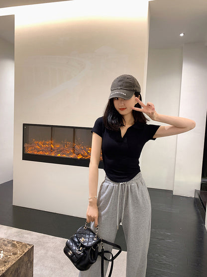 Sun. 自留 修身Polo領u弧上衣 黑