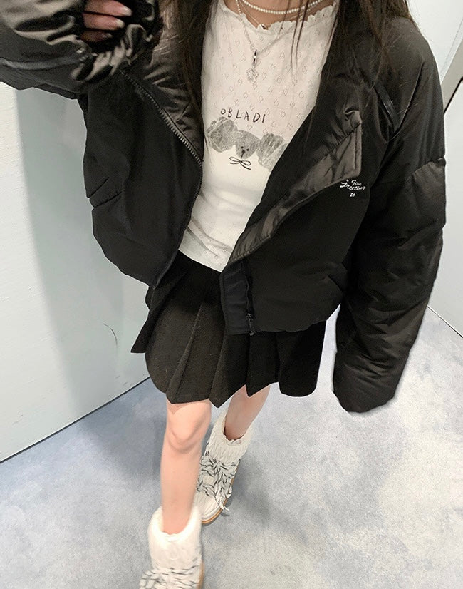 Wed. 直呼可愛的小狗Tee 肌理感花邊上衣 白
