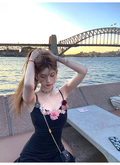 Sun.微迷西西里 V領魚骨收腰顯瘦小黑裙