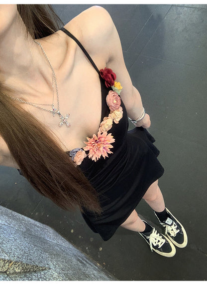 Sun.微迷西西里 V領魚骨收腰顯瘦小黑裙
