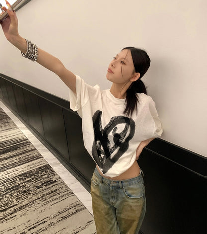 Sun. 私服推薦款 手繪愛心塗鴉象印寬鬆上衣