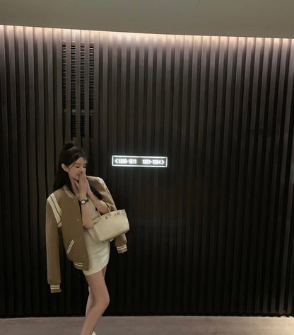 Fri. 重工磨毛拼色棒球外套  新色焦糖