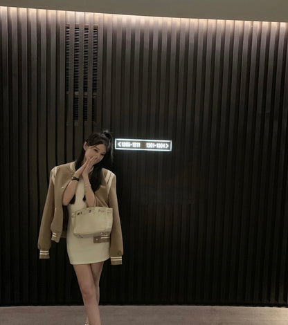 Fri. 重工磨毛拼色棒球外套  新色焦糖
