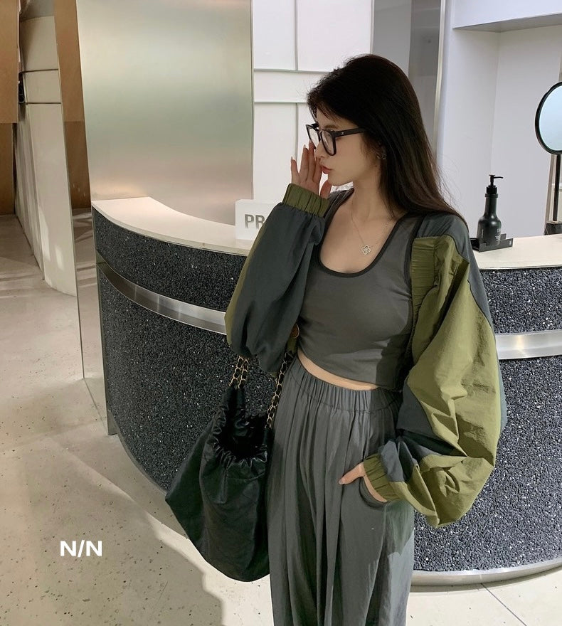 Mon. U領螺紋圓弧背心 灰