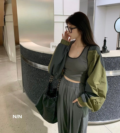 Mon. U領螺紋圓弧背心 灰