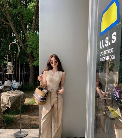 Mon. 毛鬚邊圓領背心