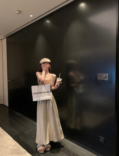 Thu. 亞麻垂墜設計半身裙