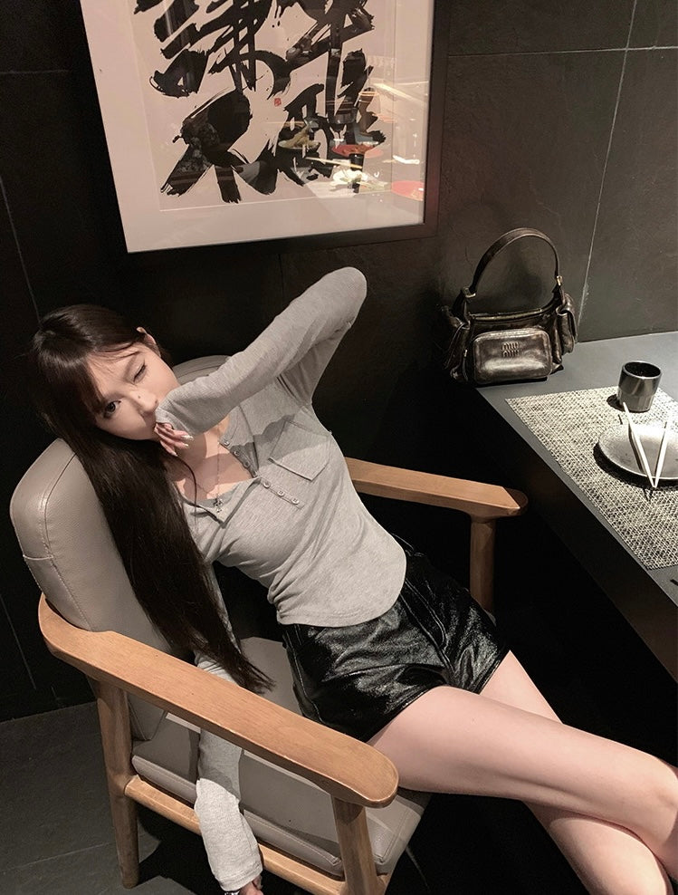 Fri. 百搭雅痞黑色漆皮短褲