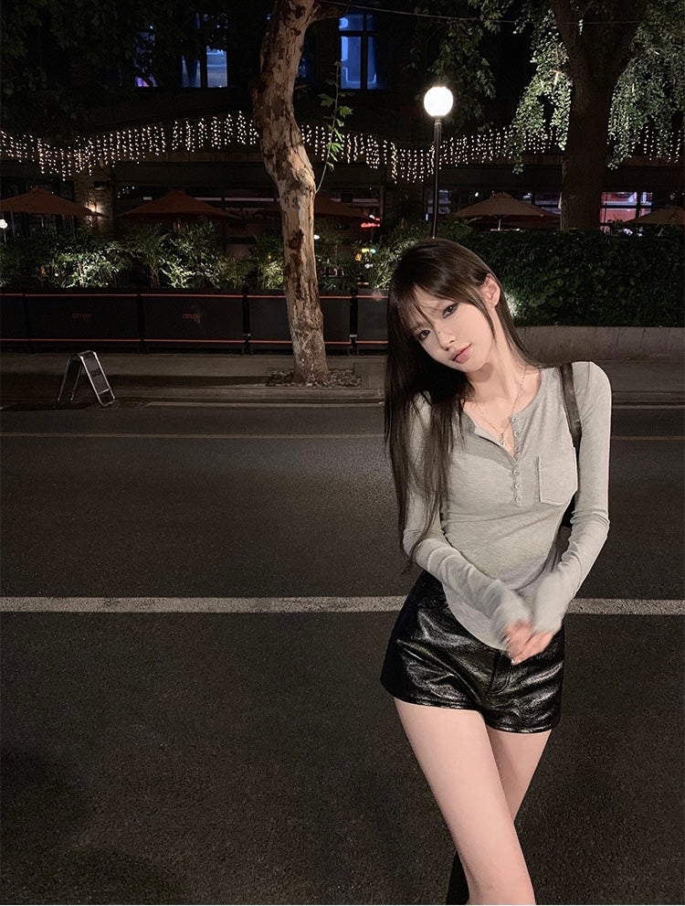 Fri. 百搭雅痞黑色漆皮短褲
