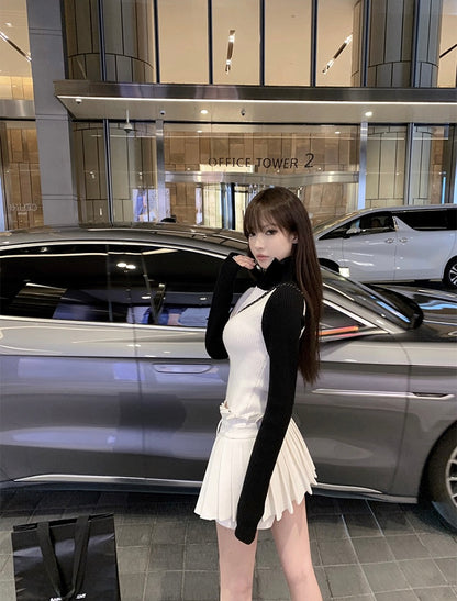 Mon. 小腰精 日常通勤顯瘦女團中腰百摺褲裙 黑/白