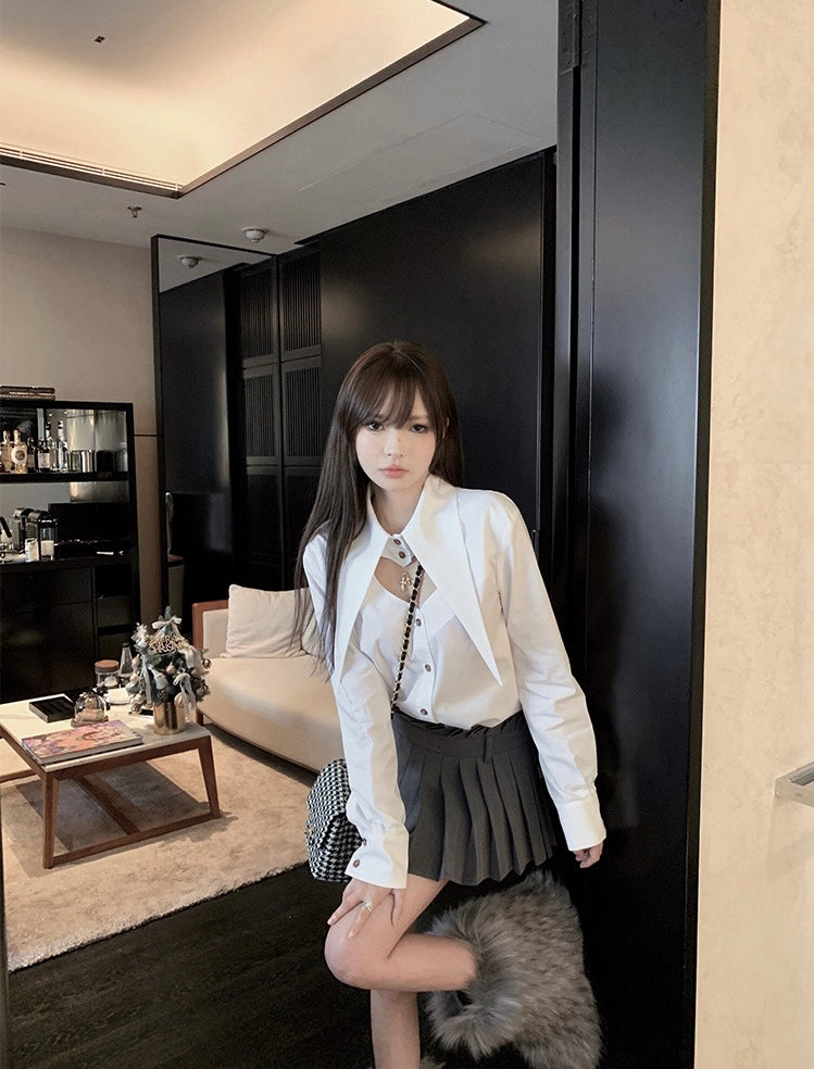 Mon. 小腰精 日常通勤顯瘦女團中腰百摺褲裙 灰