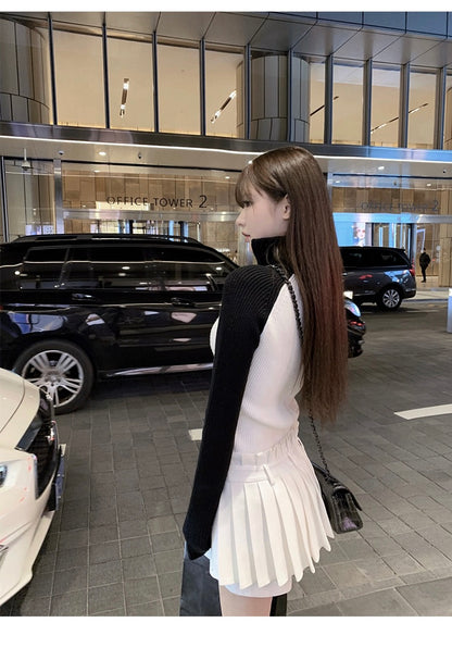 Mon. 小腰精 日常通勤顯瘦女團中腰百摺褲裙 黑/白