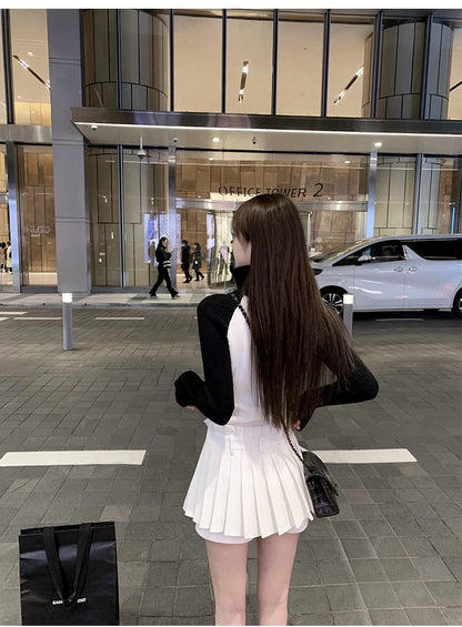 Mon. 小腰精 日常通勤顯瘦女團中腰百摺褲裙 黑/白