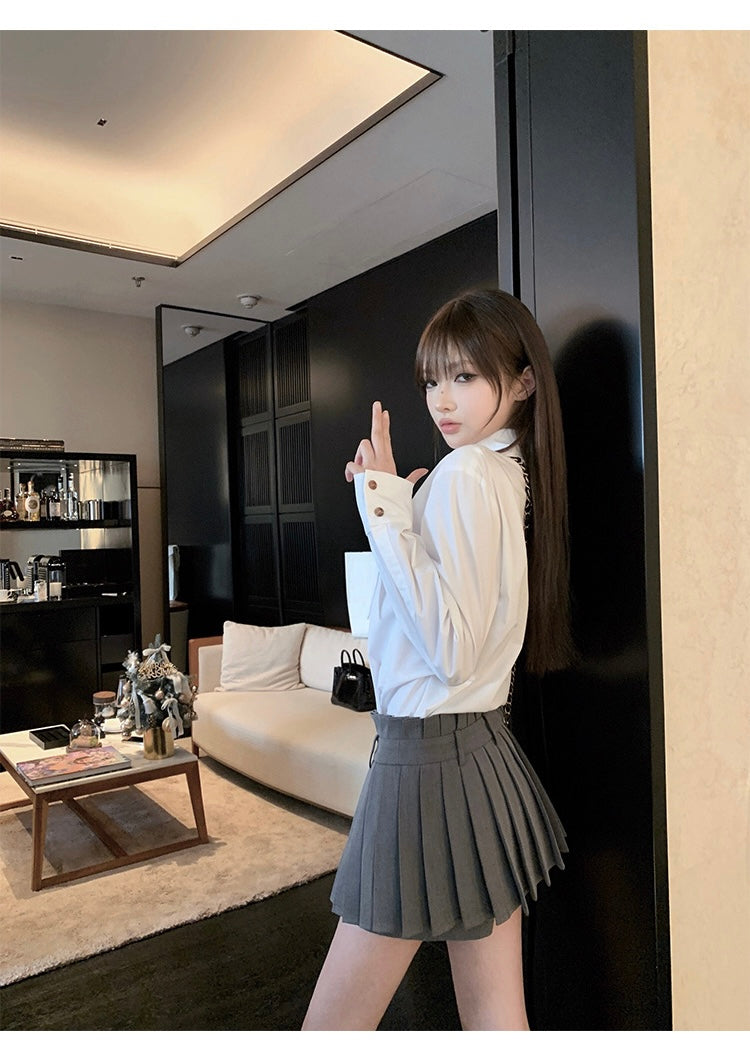 Mon. 小腰精 日常通勤顯瘦女團中腰百摺褲裙 灰