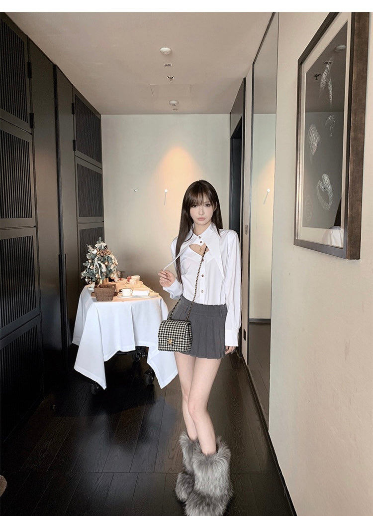 Mon. 小腰精 日常通勤顯瘦女團中腰百摺褲裙 灰