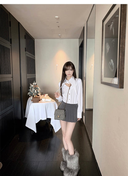 Mon. 小腰精 日常通勤顯瘦女團中腰百摺褲裙 灰