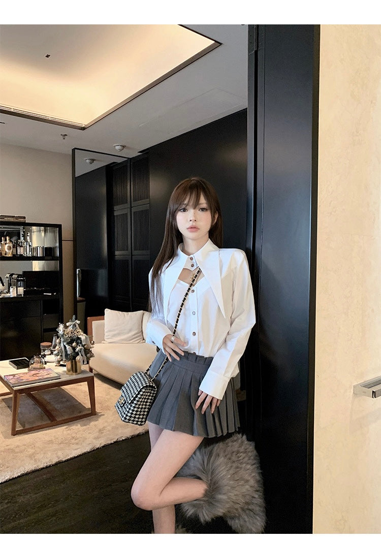 Mon. 小腰精 日常通勤顯瘦女團中腰百摺褲裙 灰