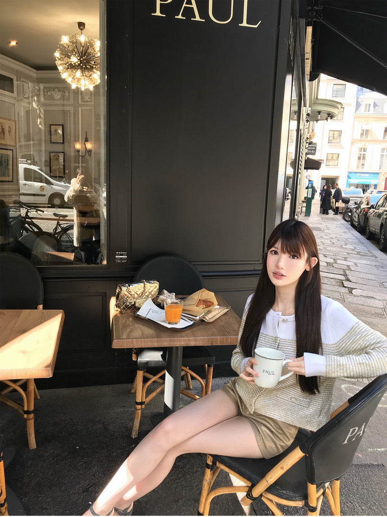 Sun. 溫柔小香 精緻金絲線編織針織外套 金