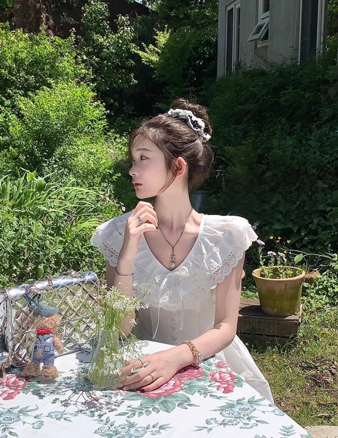 Thu.古董天使 白月光法式翻領收腰純棉連身裙 長款/短款